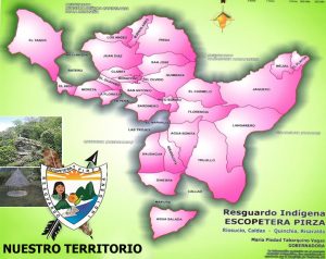Mapa de las 27 comunidades Resguardo Indígena Escopetera y Pirza.